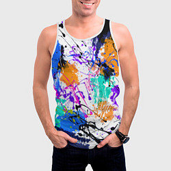 Майка-безрукавка мужская Брызги и мазки разноцветных красок на белом фоне, цвет: 3D-белый — фото 2