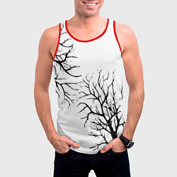Майка-безрукавка мужская Черные ветки деревьев на белом фоне, цвет: 3D-красный — фото 2