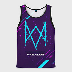Майка-безрукавка мужская Символ Watch Dogs в неоновых цветах на темном фоне, цвет: 3D-черный