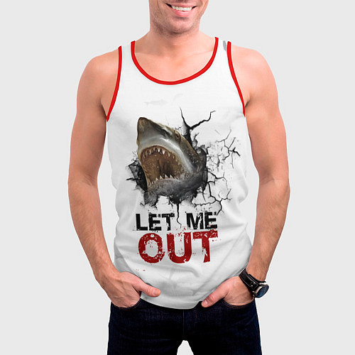 Мужская майка без рукавов Акула Let me out - пасть акулы / 3D-Красный – фото 3