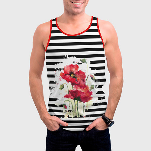 Мужская майка без рукавов Red poppies Акварельные цветы / 3D-Красный – фото 3