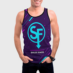 Майка-безрукавка мужская Символ Sally Face в неоновых цветах на темном фоне, цвет: 3D-черный — фото 2