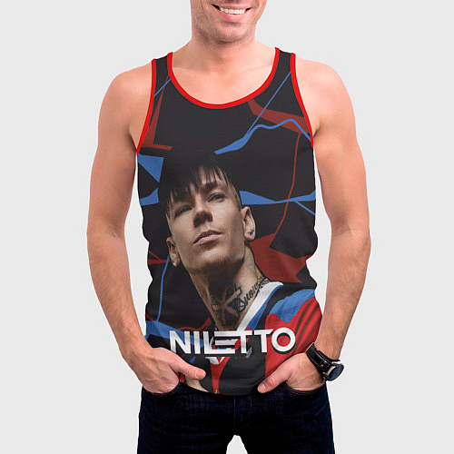 Мужская майка без рукавов Нилетто и красно-синие разводы / 3D-Красный – фото 3