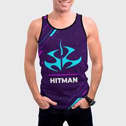 Майка-безрукавка мужская Символ Hitman в неоновых цветах на темном фоне, цвет: 3D-черный — фото 2