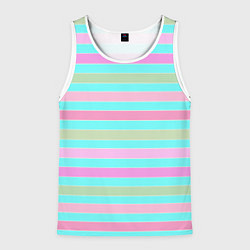 Майка-безрукавка мужская Pink turquoise stripes horizontal Полосатый узор, цвет: 3D-белый