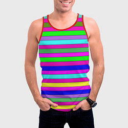 Майка-безрукавка мужская Multicolored neon bright stripes, цвет: 3D-красный — фото 2