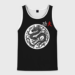 Майка-безрукавка мужская Кунг-фу китайский дракон и надпись на китайском, цвет: 3D-белый