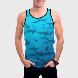 Майка-безрукавка мужская Акулы - океан, цвет: 3D-черный — фото 2