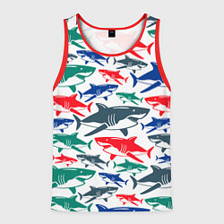 Майка-безрукавка мужская Стая разноцветных акул - паттерн, цвет: 3D-красный