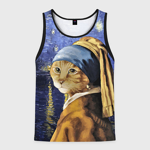 Мужская майка без рукавов Прикол с котом: пародия картина / 3D-Черный – фото 1