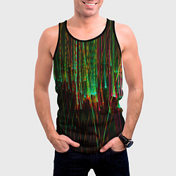Майка-безрукавка мужская Абстрактное множество зелёных неоновых лучей, цвет: 3D-черный — фото 2