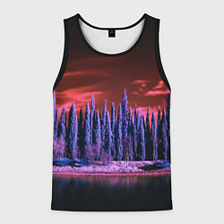 Майка-безрукавка мужская Абстрактный фиолетовый лес и тёмная река, цвет: 3D-черный