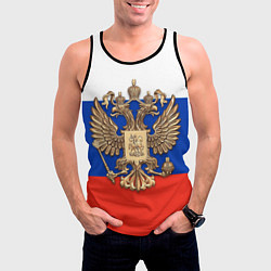 Майка-безрукавка мужская Герб России на фоне флага, цвет: 3D-черный — фото 2