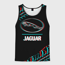 Майка-безрукавка мужская Значок Jaguar в стиле glitch на темном фоне, цвет: 3D-черный