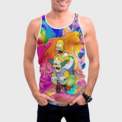 Майка-безрукавка мужская Гомер Симпсон и клоун Красти едут на детском велос, цвет: 3D-белый — фото 2