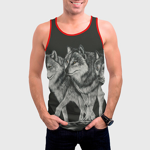 Мужская майка без рукавов Три волка / 3D-Красный – фото 3