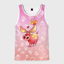 Майка-безрукавка мужская Свинка с большими ушами и с бабочкой, цвет: 3D-белый