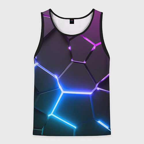 Мужская майка без рукавов Фиолетовый градиент - неоновые геометрические плит / 3D-Черный – фото 1
