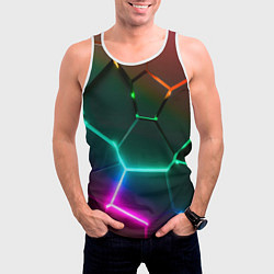 Майка-безрукавка мужская Радужный градиент неоновые геометрические плиты, цвет: 3D-белый — фото 2