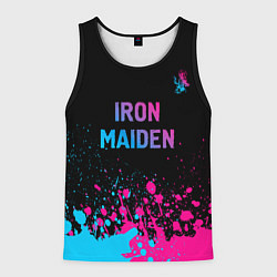 Майка-безрукавка мужская Iron Maiden - neon gradient: символ сверху, цвет: 3D-черный