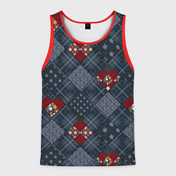 Мужская майка без рукавов Red and blue denim patchwork