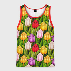 Майка-безрукавка мужская Объемные разноцветные тюльпаны, цвет: 3D-красный