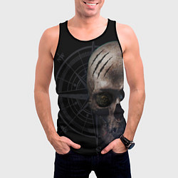 Майка-безрукавка мужская Череп пирата, компас, цвет: 3D-черный — фото 2