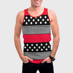 Майка-безрукавка мужская Red and black pattern with stripes and stars, цвет: 3D-красный — фото 2