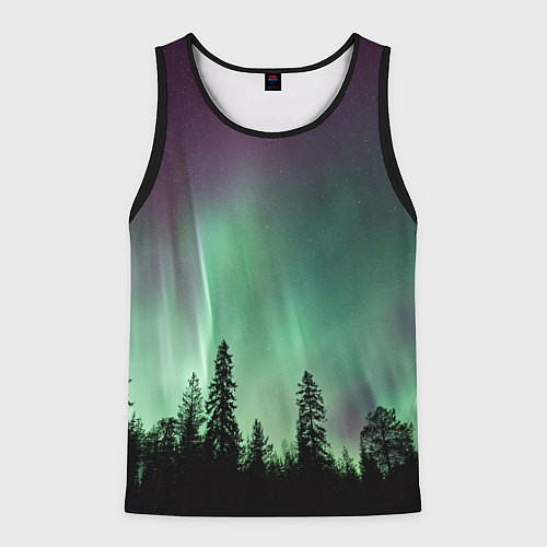 Мужская майка без рукавов Сияние над лесом / 3D-Черный – фото 1