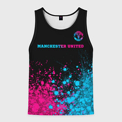 Майка-безрукавка мужская Manchester United - neon gradient: символ сверху, цвет: 3D-черный