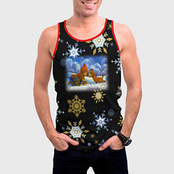 Майка-безрукавка мужская Новый год мальчик и щенок, цвет: 3D-красный — фото 2