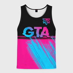 Майка-безрукавка мужская GTA - neon gradient: символ сверху, цвет: 3D-черный