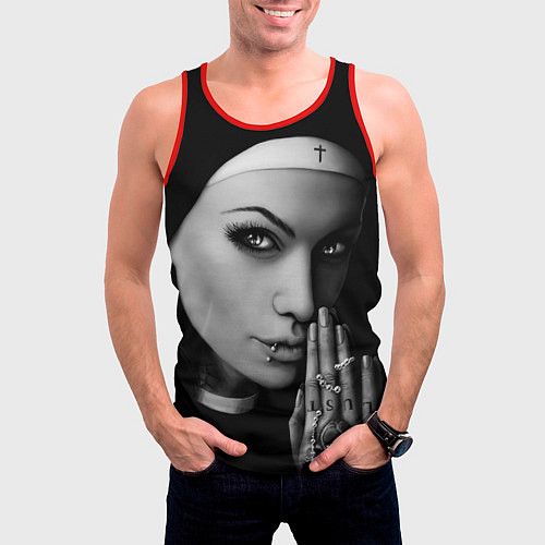 Мужская майка без рукавов Готическая монашка с татуировкой Страсть / 3D-Красный – фото 3