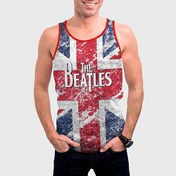 Майка-безрукавка мужская The Beatles - лого на фоне флага Великобритании, цвет: 3D-красный — фото 2