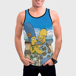 Майка-безрукавка мужская Гомер Симпсон танцует с Мардж на пляже, цвет: 3D-черный — фото 2