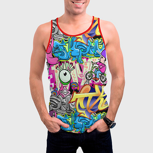 Мужская майка без рукавов Велосипедист и глаз граффити / 3D-Красный – фото 3