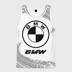 Майка-безрукавка мужская BMW speed на светлом фоне со следами шин, цвет: 3D-белый