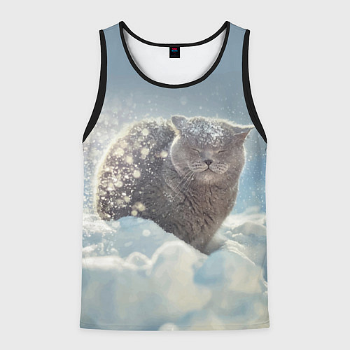 Мужская майка без рукавов Кот встречает Новый Год! / 3D-Черный – фото 1