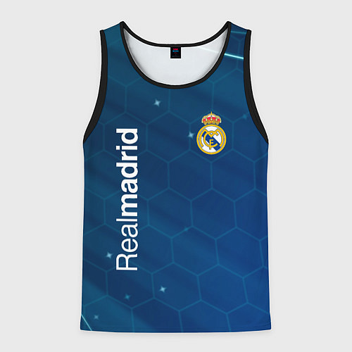 Мужская майка без рукавов Real madrid голубая абстракция / 3D-Черный – фото 1