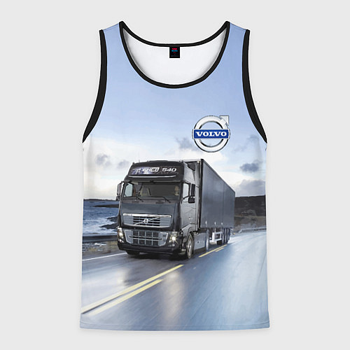 Мужская майка без рукавов Фура Вольво на трассе / 3D-Черный – фото 1