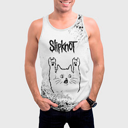 Майка-безрукавка мужская Slipknot рок кот на светлом фоне, цвет: 3D-белый — фото 2