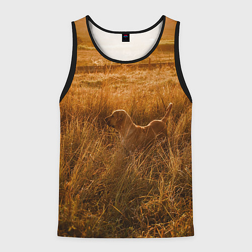 Мужская майка без рукавов Поле с колосьями и собачка / 3D-Черный – фото 1