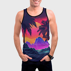 Майка-безрукавка мужская Тропический остров с пальмами ретро иллюстрация, цвет: 3D-черный — фото 2