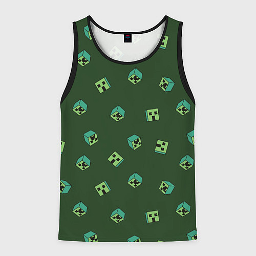 Мужская майка без рукавов Minecraft - зеленые лица / 3D-Черный – фото 1