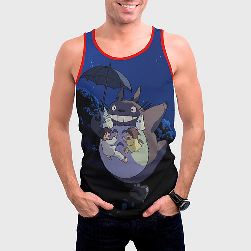 Мужская майка без рукавов Night flight Totoro / 3D-Красный – фото 3
