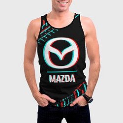 Майка-безрукавка мужская Значок Mazda в стиле glitch на темном фоне, цвет: 3D-черный — фото 2