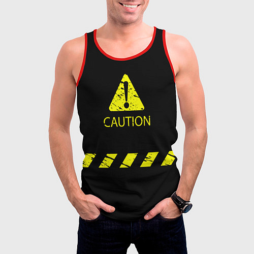 Мужская майка без рукавов CAUTION - Осторожно опасность / 3D-Красный – фото 3