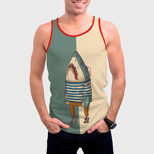 Мужская майка без рукавов Акула-моряк / 3D-Красный – фото 3