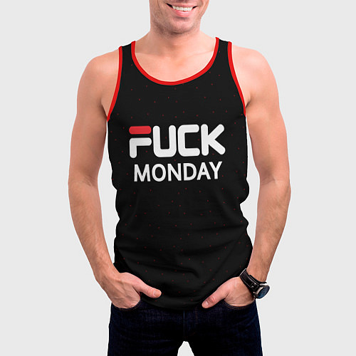 Мужская майка без рукавов Fuck monday - antibrand, fila / 3D-Красный – фото 3