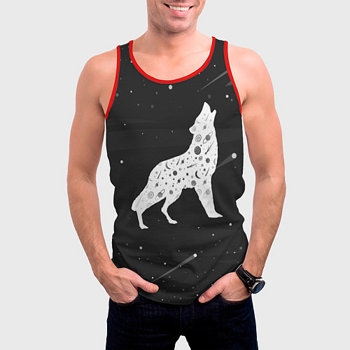Мужская майка без рукавов Созвездие волка - волк из звезд / 3D-Красный – фото 3